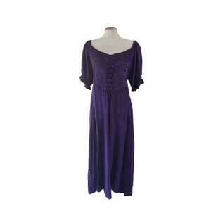 Fairycore Purple LaceUp Beaded Peasant Maxi Dress fits large-XL Renaissance